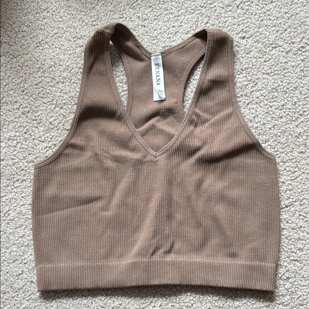 Zenana Outfitters Tan Ribbed Tank Top